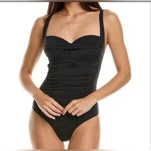 Nicole Miller Black Ruched One Piece Swimsuit NWT Size M